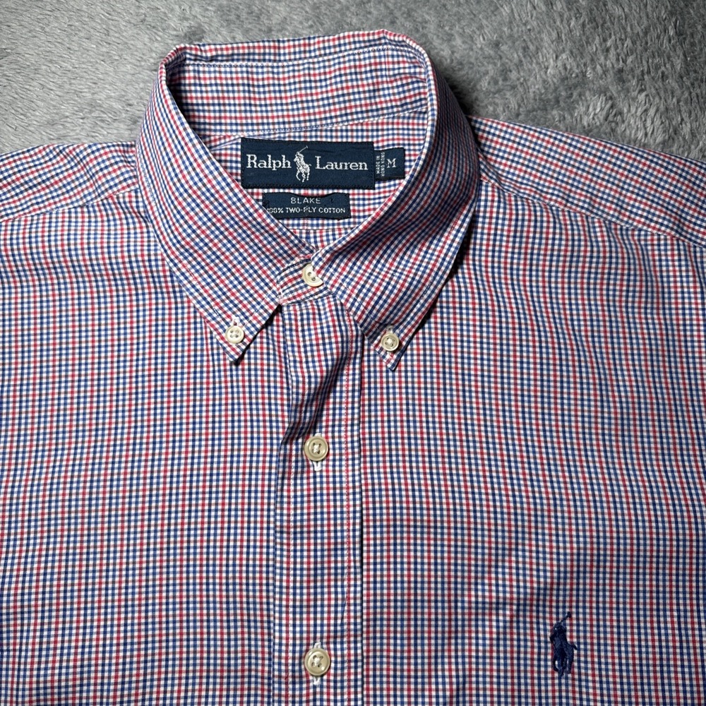 Ralph Lauren Men's M Red, White, Blue Blake Button Down Plaid Short Sleeve Shirt